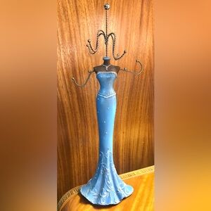 Vintage Blue & Silver Dress Display Stand Necklace Jewelry Holder Lady Mannequin